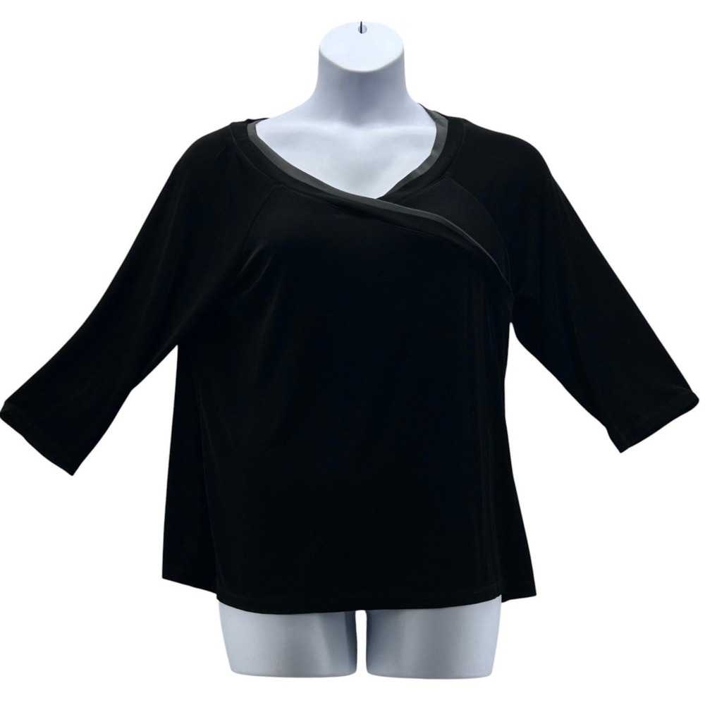Citiknits Slinky Knit‎ Faux Wrap Top Black XL